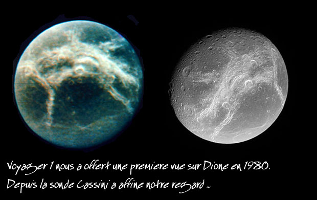 Dion par voyager et cassini